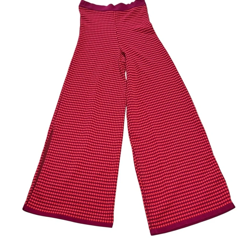 Zara Knit High Waist Two Tone Stretchy Flared Leg Size Small‎ Red Purple Retro - Picture 2 of 11